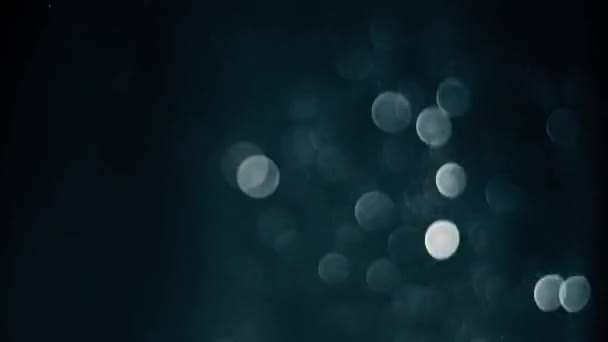 Fehér Részecskék Elvont Háttér Kék Ragyogó Csillagok Por Bokeh Csillogás — Stock videók