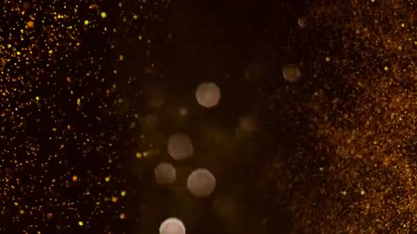 Goldpartikel Abstrakten Hintergrund Mit Golden Leuchtenden Sternen Staub Bokeh Glitzern — Stockvideo