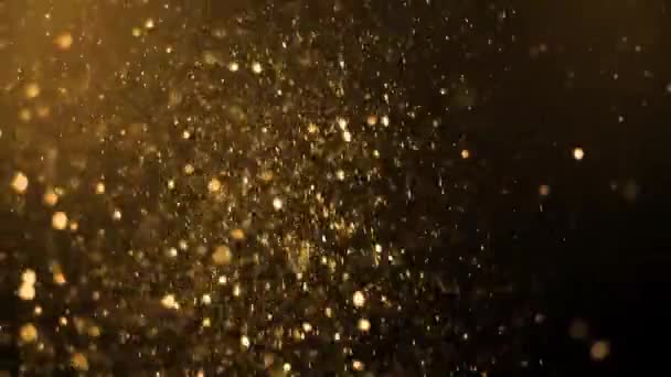 Goldpartikel Abstrakten Hintergrund Mit Golden Leuchtenden Sternen Staub Bokeh Glitzern — Stockvideo