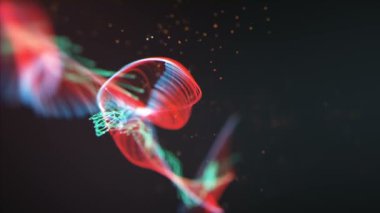 Yavaşça uçan renkli tozlarla dolu bir arka plan. Parçacıklardan oluşan soyut arkaplan.