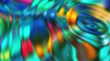 Değişen çok renkli renk dalgalarının soyut arkaplanı. Dalga renklerinin 3 boyutlu animasyonu, holografik renkler, dokular, dalgalanmalar.