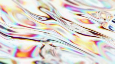 Değişen çok renkli renk dalgalarının soyut arkaplanı. Dalga renklerinin 3 boyutlu animasyonu, holografik renkler, dokular, dalgalanmalar.