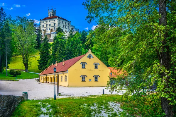 Château Trakoscan Pittoresque Coloré Vue Panoramique Sur Paysage Marbre Zagorje — Photo