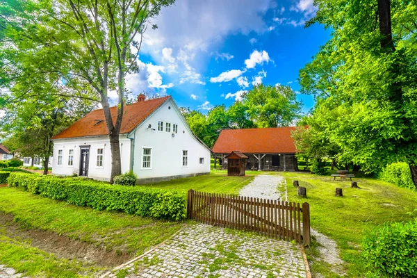 Kumrovec scenery architecture landscape. / Colorful scenery in Kumrovec old town, famous tourist resort in Croatia, Europe.