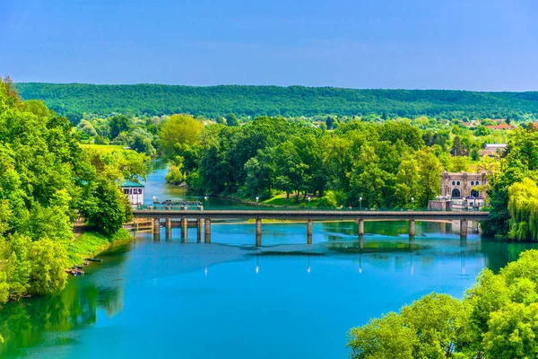 Fiume Kupa Natura Primaverile Veduta Aerea Paesaggio Colorato Vicino Alla — Foto Stock