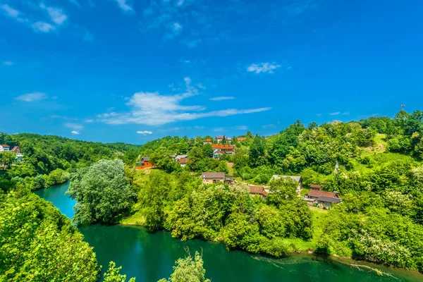 Ozalj Landschaft Naturblick Luftaufnahme Der Bunten Landschaft Ozalj Stadt Und — Stockfoto