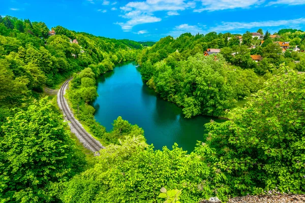 Rivier Kupa Kleurrijke Landschap Luchtfoto Kleurrijke Landschap Kroatië Rivier Kupa — Stockfoto