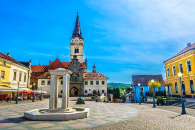Barok kare landmark Zagorje. / Renkli ünlü Meydanı Marija Bistrica merkezi Tapınak, Hırvatistan Zagorje bölge'doğal görünümü. 