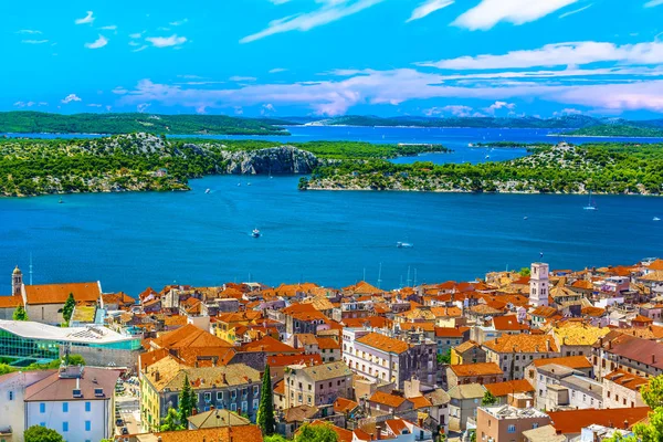 Sibenik Old City Scenic Aerial View Marble Idyllic Summer Town — Stock Photo, Image