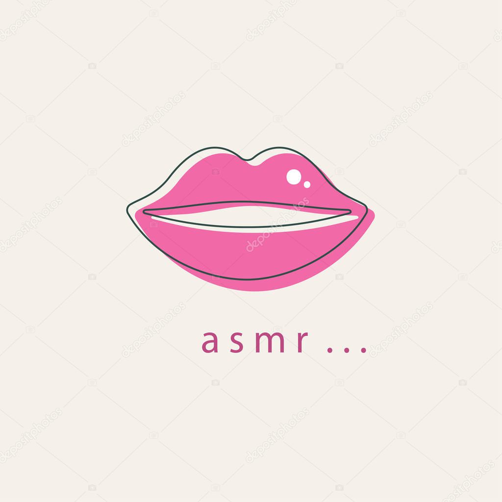 Asmr icon, logo of vlogs, whisper, pink lips, asmr blog Vector illustration