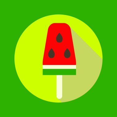 Karpuz dondurma, meyve dondurma daire simgesi, yaz izole sembolü. Vektör çizim