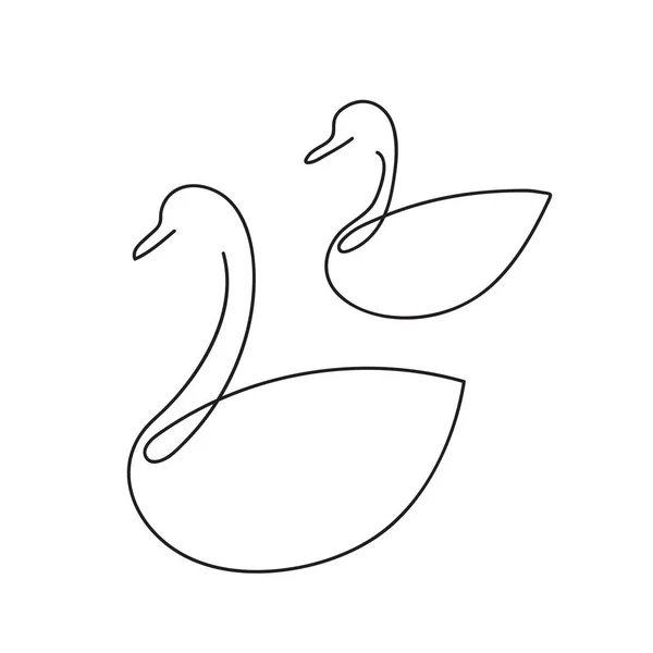 行白鳥 鴨アウトライン スケッチ鳥ベクトル図 — ストックベクタ