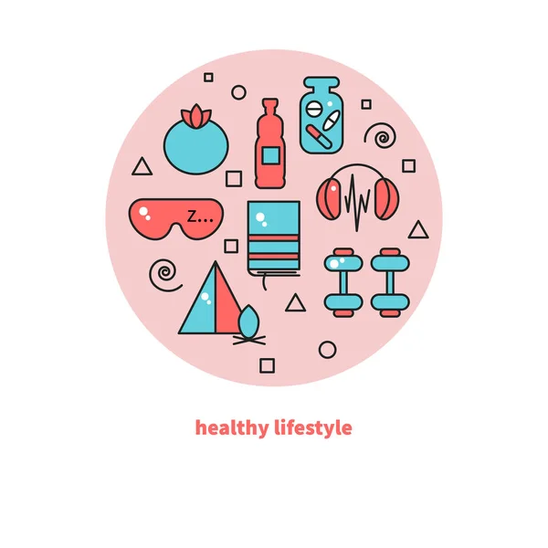 Healthy Lifestyle Sports Healthy Eating Sleep Set Health Icons Vector — Stock Vector