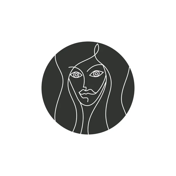 Cara Chica Lineal Retrato Línea Delgada Logotipo Del Salón Belleza — Vector de stock