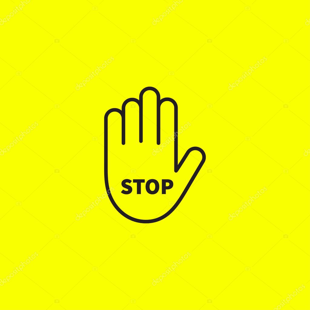 Sign stop, stop icon, open linear palm, line icon. Vector illustration