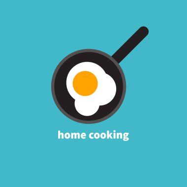 Evde pişmiş gıda, kızarmış yumurta, kızarmış yumurta kızartma tavası, sağlıklı kahvaltı, Cafe, omlet simgesi ev yemek kahvaltı. Vektör çizim