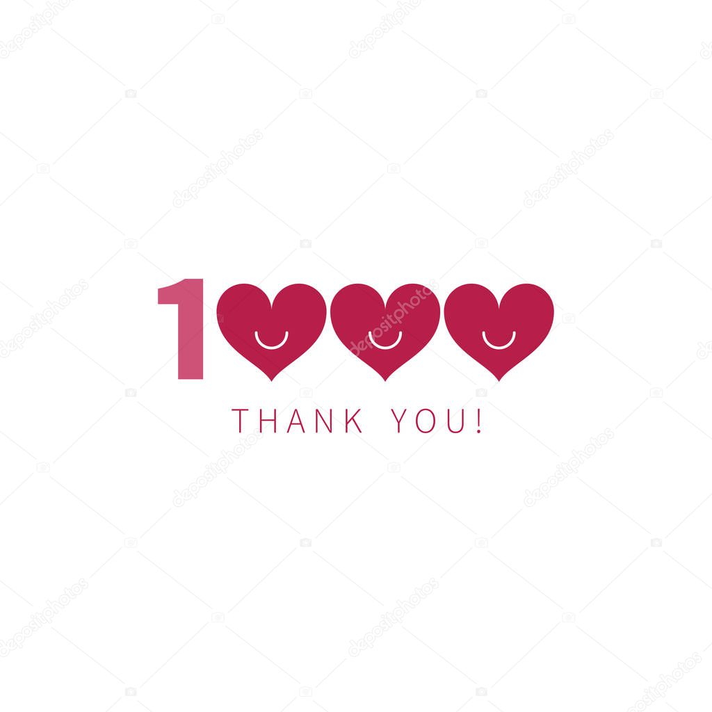 Thousand thank you, 1k followers, likes vector inscription