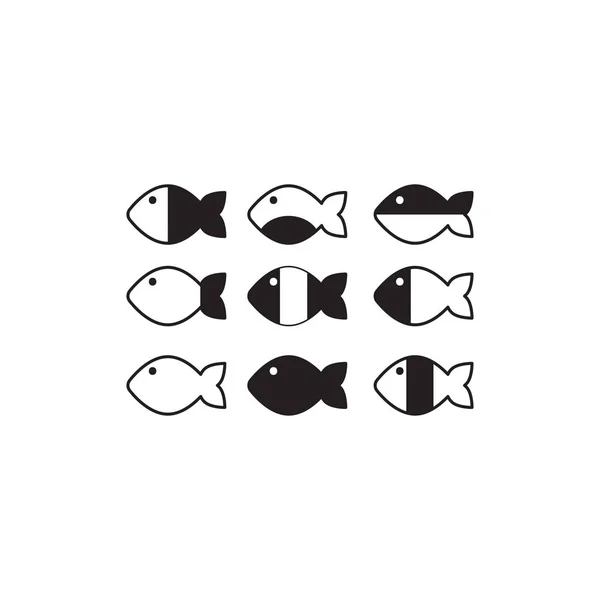 Uppsättning Geometriska Vektorn Abstrakt Svart Och Vit Fisk Fisk Med — Stock vektor