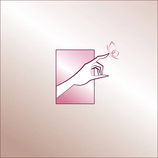 Femme Main Papillon Logo Salon Beauté Salon Manucure Icône Vectorielle — Image vectorielle