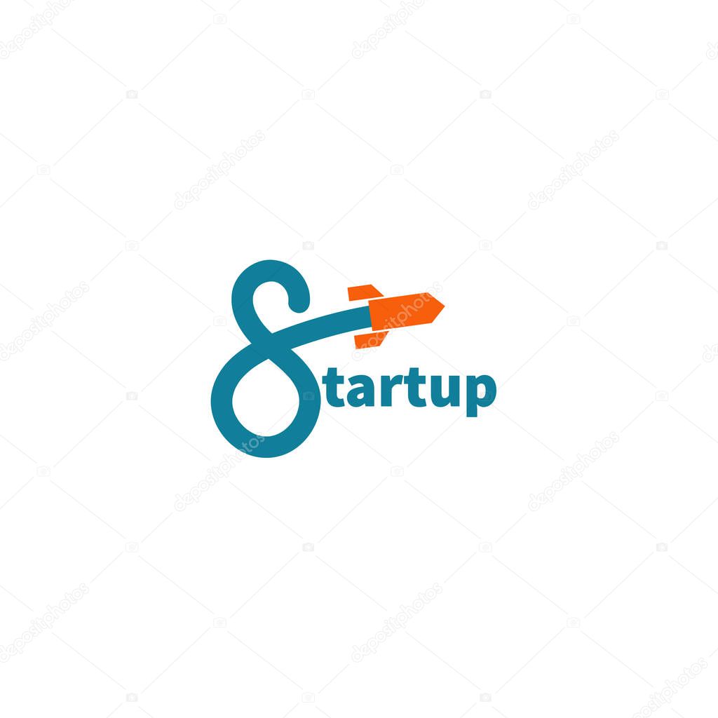 Startup icon, word start up and rocket, vector business icon