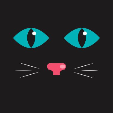 Kara kedi kartı, kedi yüz, kara kedi gün afiş. Vektör çizim
