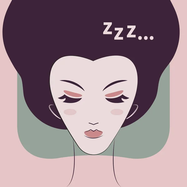 Fille Endormie Femme Endormie Sur Oreiller Insomnie Illustration Vectorielle Plate — Image vectorielle