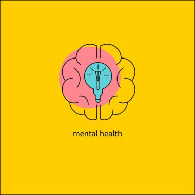 Zihinsel aktivite beyin, beyin ve parlayan ampul, yaratıcılık, iş sorunlarını çözme anahat simgesini satırı simgesi. Vektör çizim