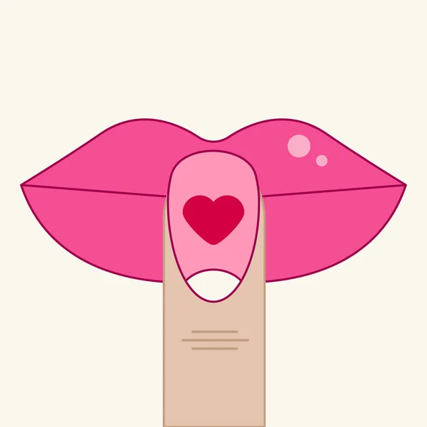 Los Labios Manicura Con Corazón Las Uñas Icono Salón Belleza — Vector de stock