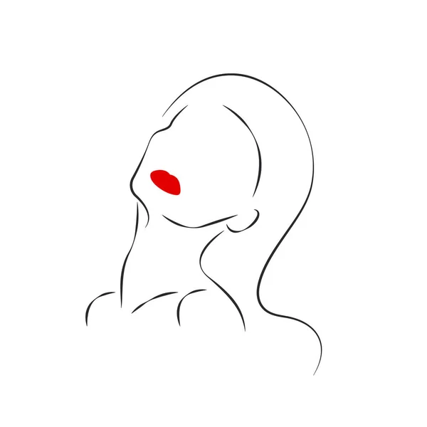 梨花頭アイコン美容サロン 美容製品 要素ロゴ 美しい少女の抽象的な線の肖像画の美しいアウトライン ベクトル図では 直線的なデザイン — ストックベクタ
