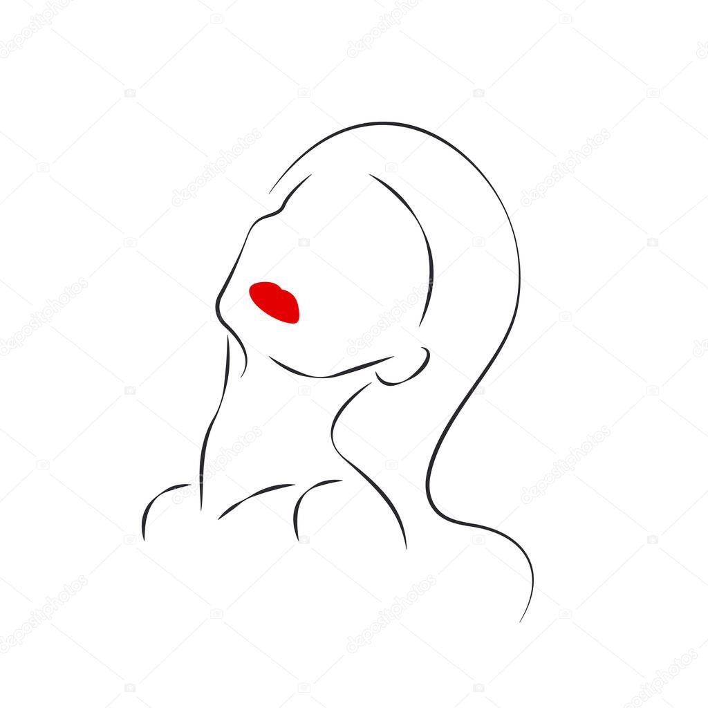 Beautiful outline of  womans head, icon beauty salon, beauty product, element logo, abstract line portrait of beautiful girl. Vector illustration, linear design 