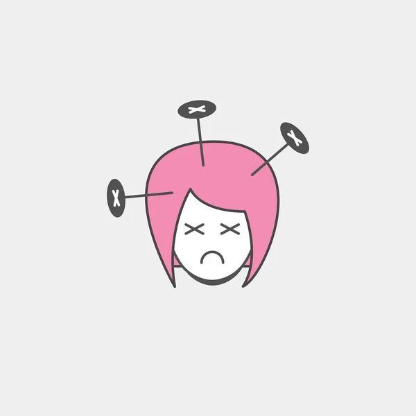 Pictogram Meisje Met Hoofdpijn Nagels Hoofd Stress Migraine Premenstrueel Syndroom — Stockvector