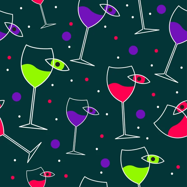 シームレス パターン ワイン リスト カフェ レストラン メガネ 目の色を背景のアルコール メニューの背景 ベクトル — ストックベクタ