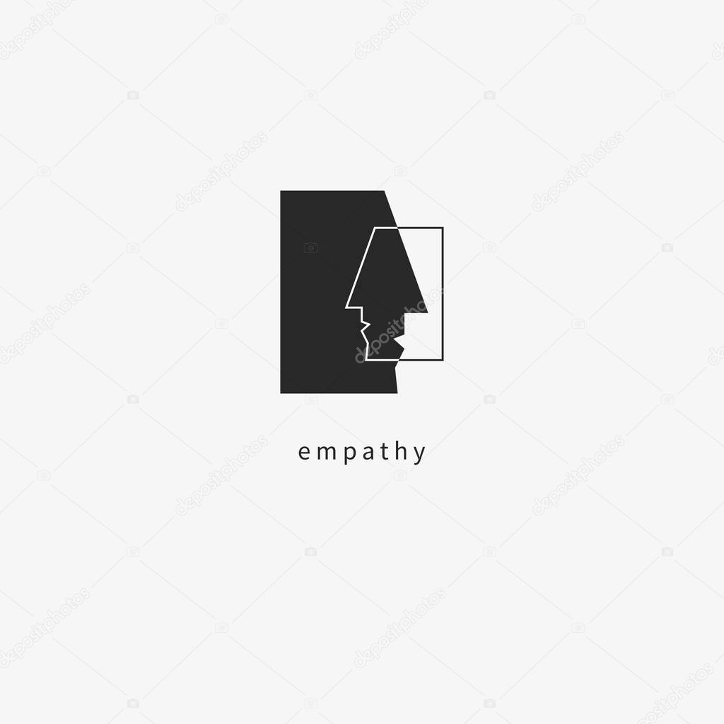 Icon empathy. Logo psychologist, psychotherapist, psychotherapy. Two abstract human profile Vector pictogram