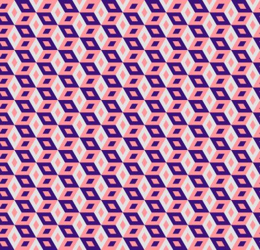 Pembe ve mavi küp Dikişsiz desen, renk retro afiş küpleri, geometrik yazdırma, Soyut 3d arka plan ile. Vektör çizim