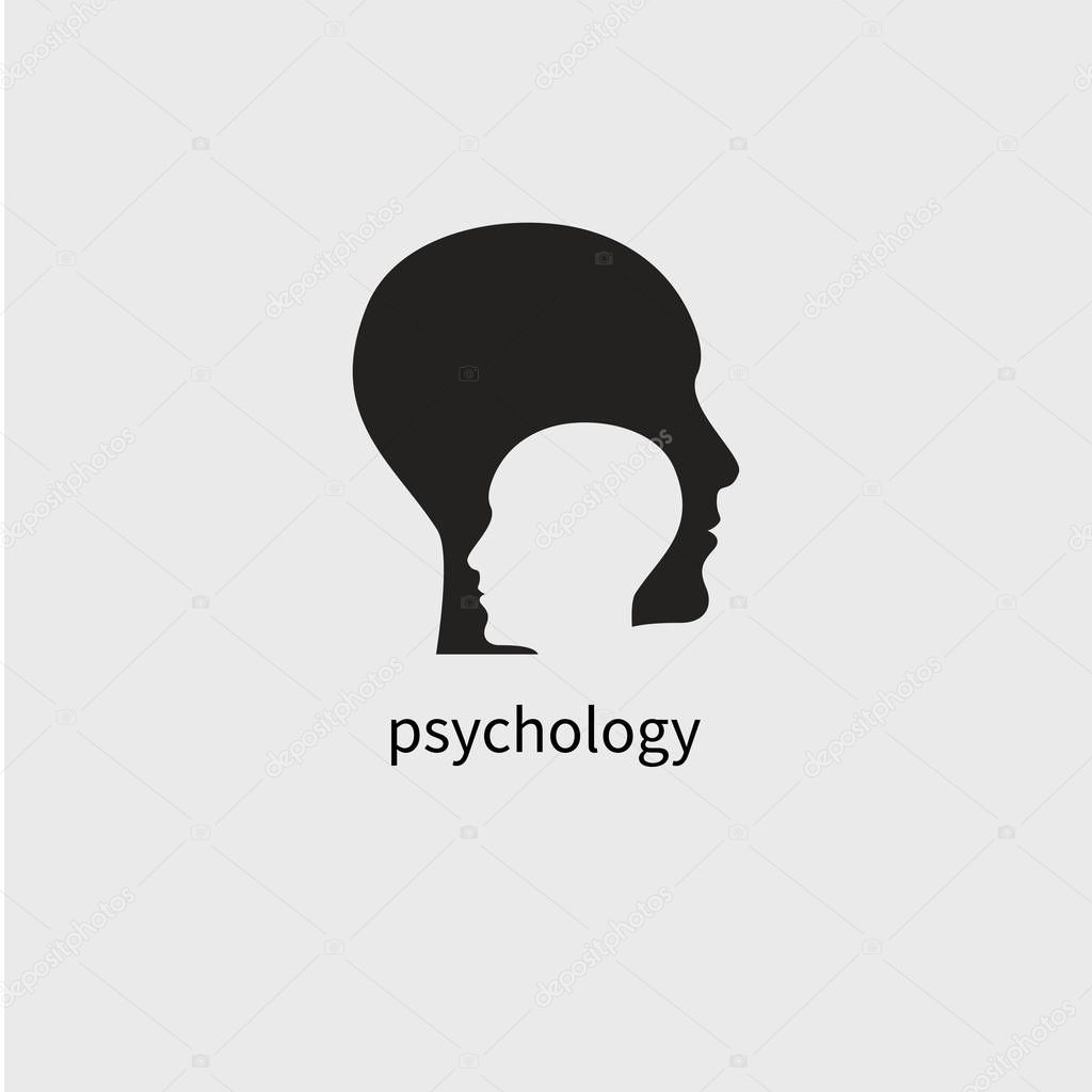 Psychology icon, psychologist, psychotherapy icon, coaching,  two human profiles. Vector illustration