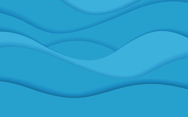 Kağıt kesme dalgalar, soyut deniz arka plan, okyanus, mavi dalga paterni. Vektör çizim