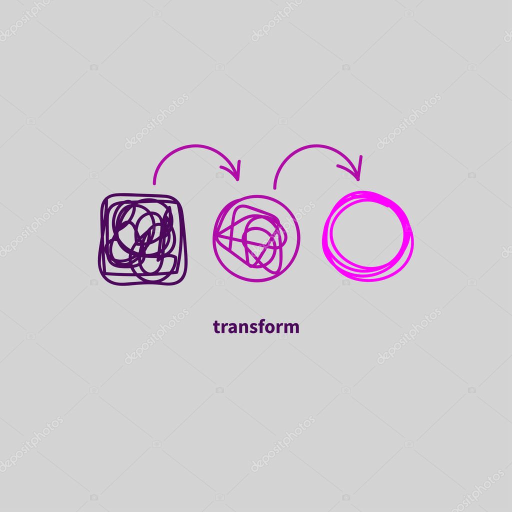 Doodle psychotherapy icon, therapy, abstract hand drawn symbol of problem solving, unraveling tangled tangle of problems, business thinking, strategy. Vector illustration