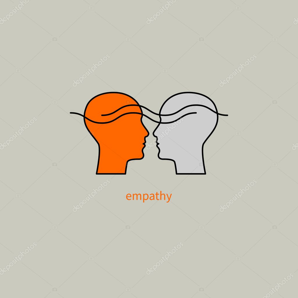 Emotional intelligence, logo two human profiles, coaching icon, psychologist, empathy symbol, psychiatrist, therapy, psychology sign Vector illustration