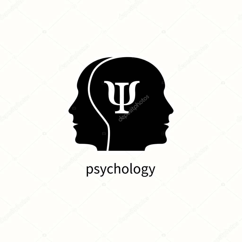 Psychology icon, psychologist, icon psychotherapy, psychotherapist, symbol training, coaching, consulting two human profiles Vector illustration