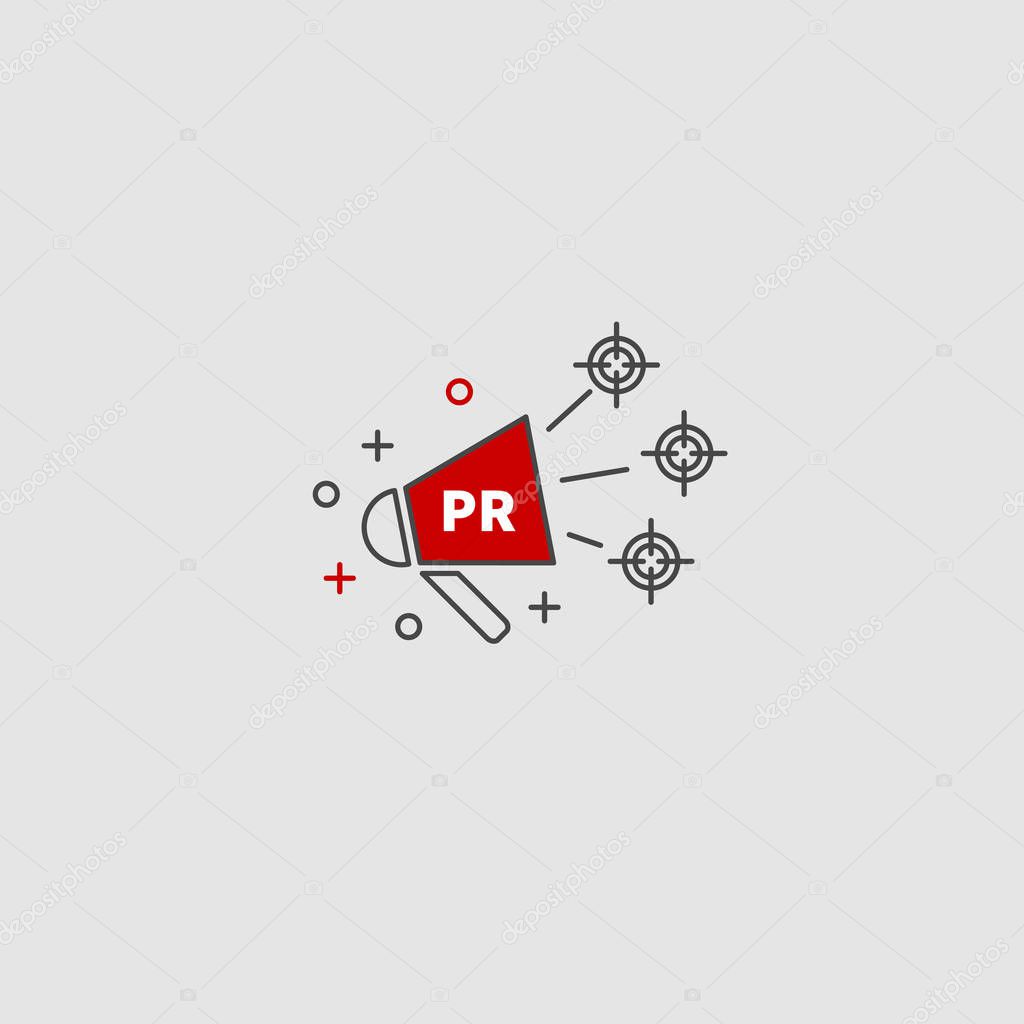 Public relations, pr logo. Vector megaphone. Target audience. Logo communications. Icon PR.
