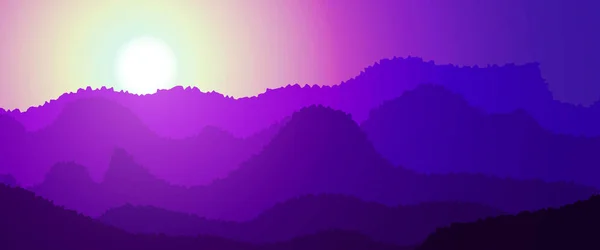 Amanecer en la bandera de las montañas — Vector de stock