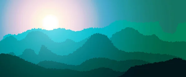 Beautiful mountain abstract landscape, mountain wide panorama, sunrise in mountains. Vector illustration