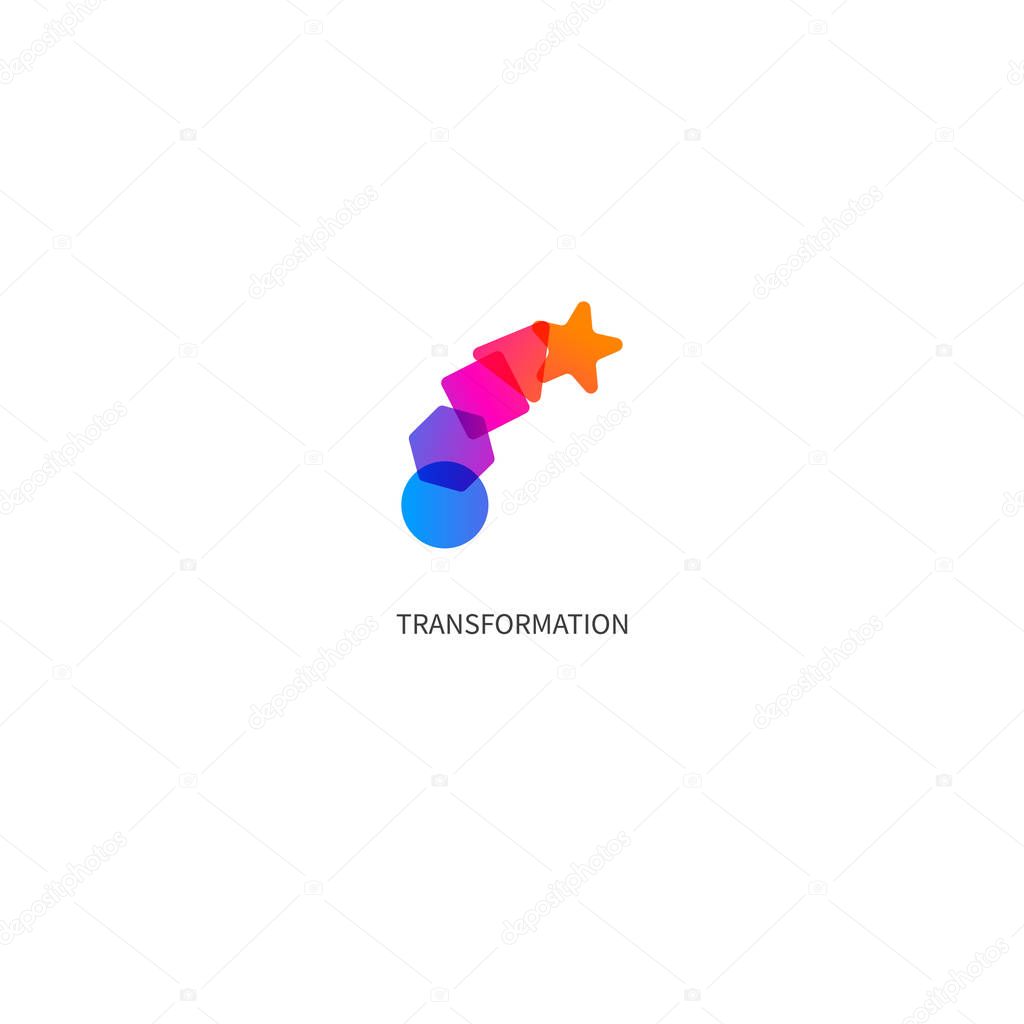 Logo transform, icon change, icon growth