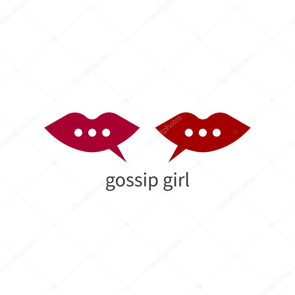 Gossip girls, chat rumors icon, red lips in shape of bubbles with text, isolated vector illustration, gossip sign