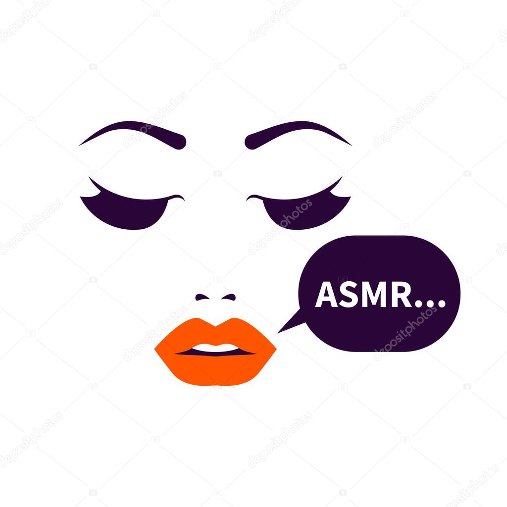 ASMR icon, beautiful lips and whisper. Vector illustration