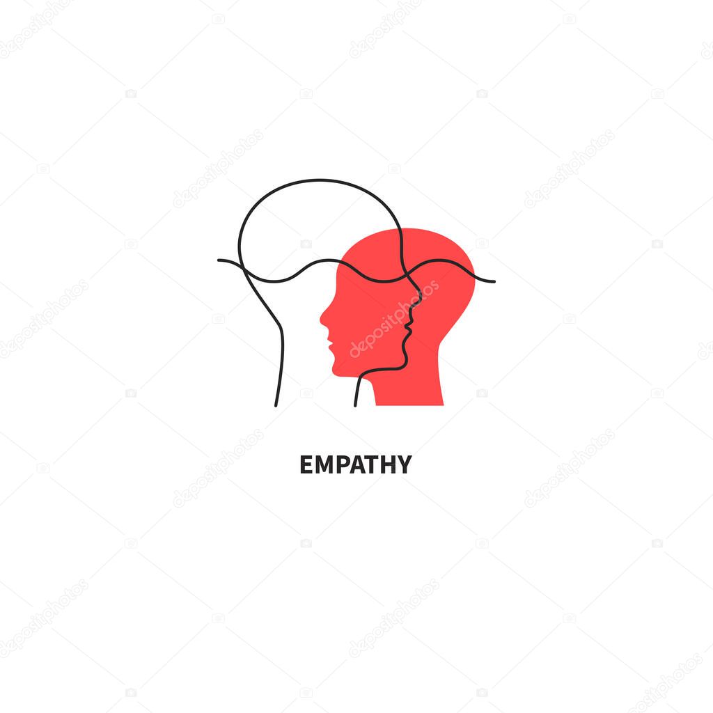 Emotional intelligence logo, coaching icon, teacher sign, coach symbol. Two abstract profiles. Psychotherapy, consulting icon. Vector illustration