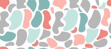 Renkli lekeler, organik şekilli kusursuz rastgele desenler. Beyaz arka planda kabarcıklar. Vektör illüstrasyonu