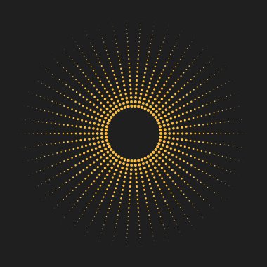 Radyal tasarım elementi, patlama, güneş patlaması. Yarım tonla daire çiz. Vektör illüstrasyonu
