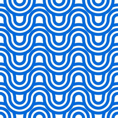 Baskı, ambalaj, tekstil, kumaş için deniz dalgaları kusursuz geometrik soyut mavi ve beyaz desen. Vektör grafik tasarım ögesi