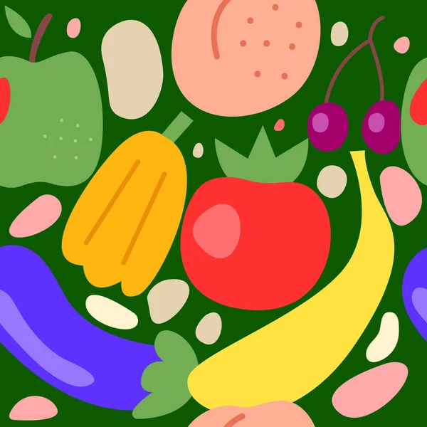 Frutas Legumes Sem Costura Padrão Fundo Rabiscos Frutas Estilo Mão — Vetor de Stock